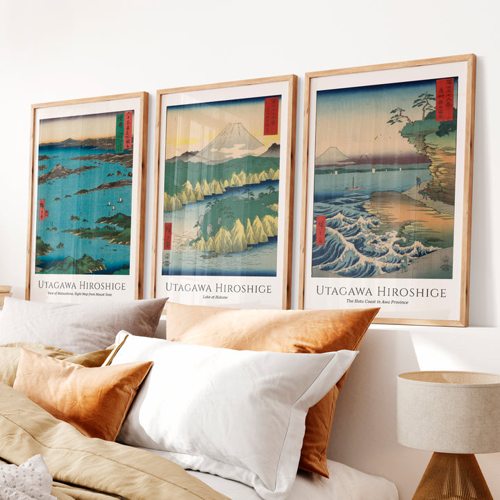 Hiroshige Coastal Views Art Prints Japanese Set - Natural Wood Framed Poster No Border - Artworksets
