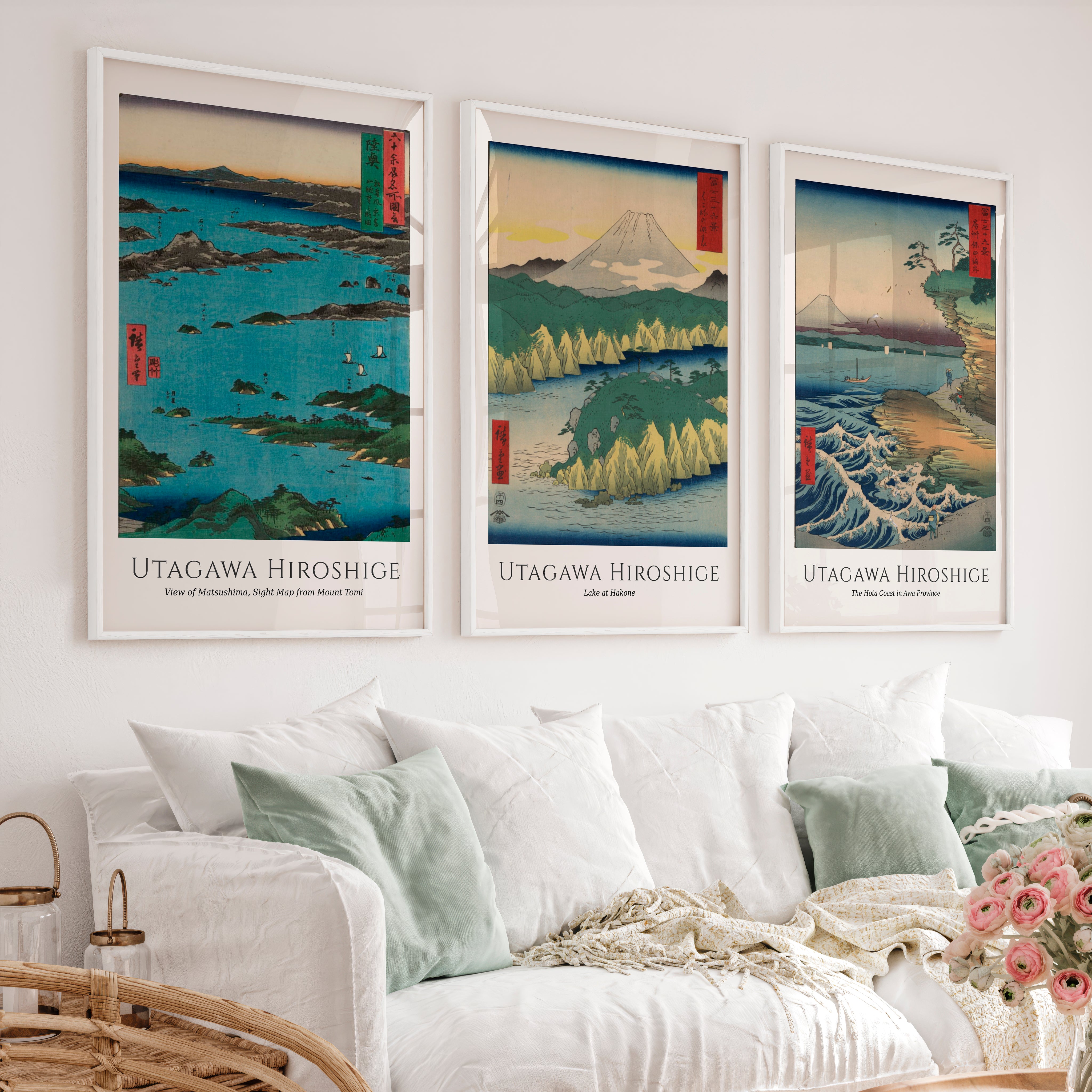 Hiroshige Coastal Views Art Prints Japanese Set - White Framed Poster No Border - Artworksets