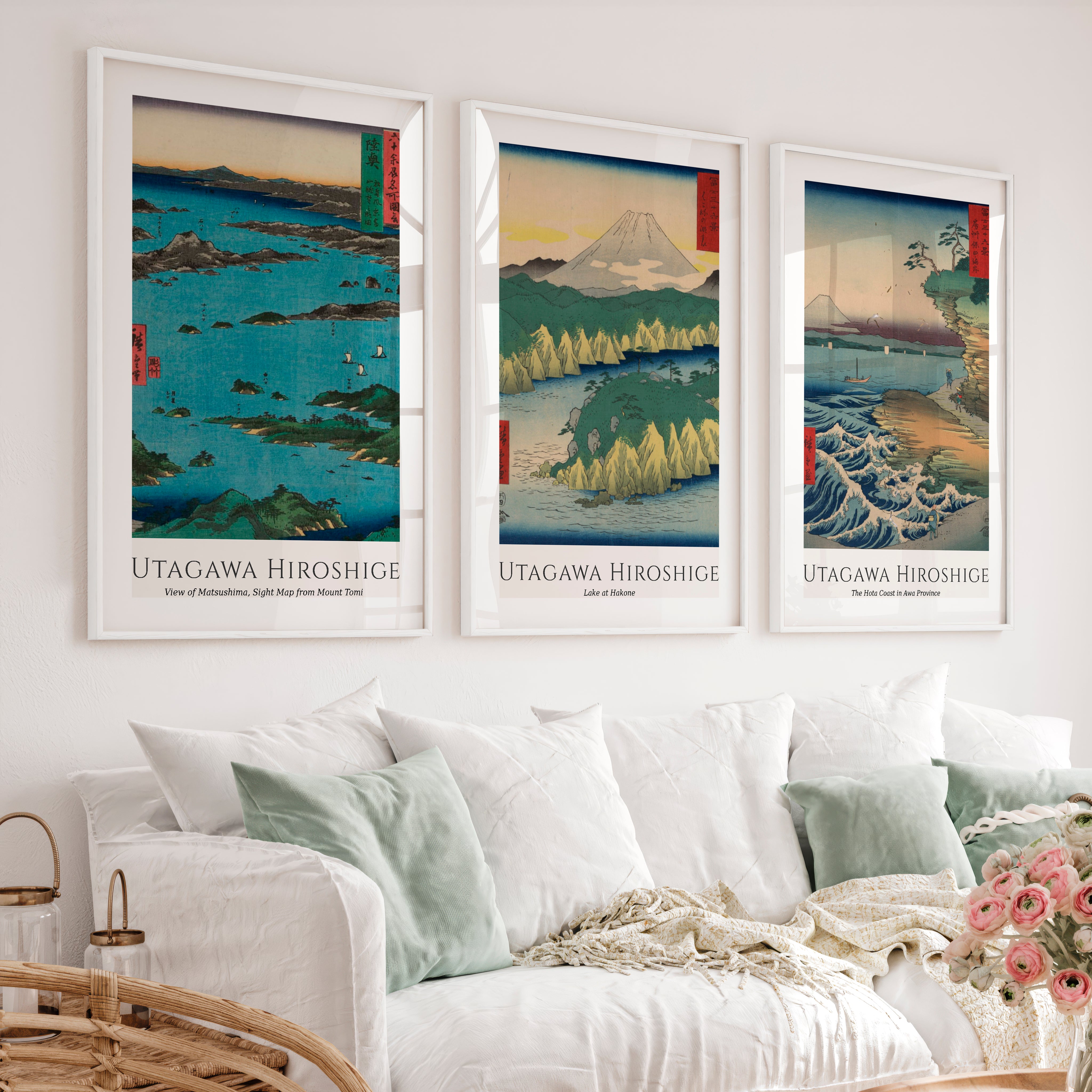 Hiroshige Coastal Views Art Prints Japanese Set - White Framed Poster with White Border - Artworksets