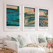 Hiroshige Coastal Views Art Prints Japanese Set - White Framed Poster with White Border - Artworksets