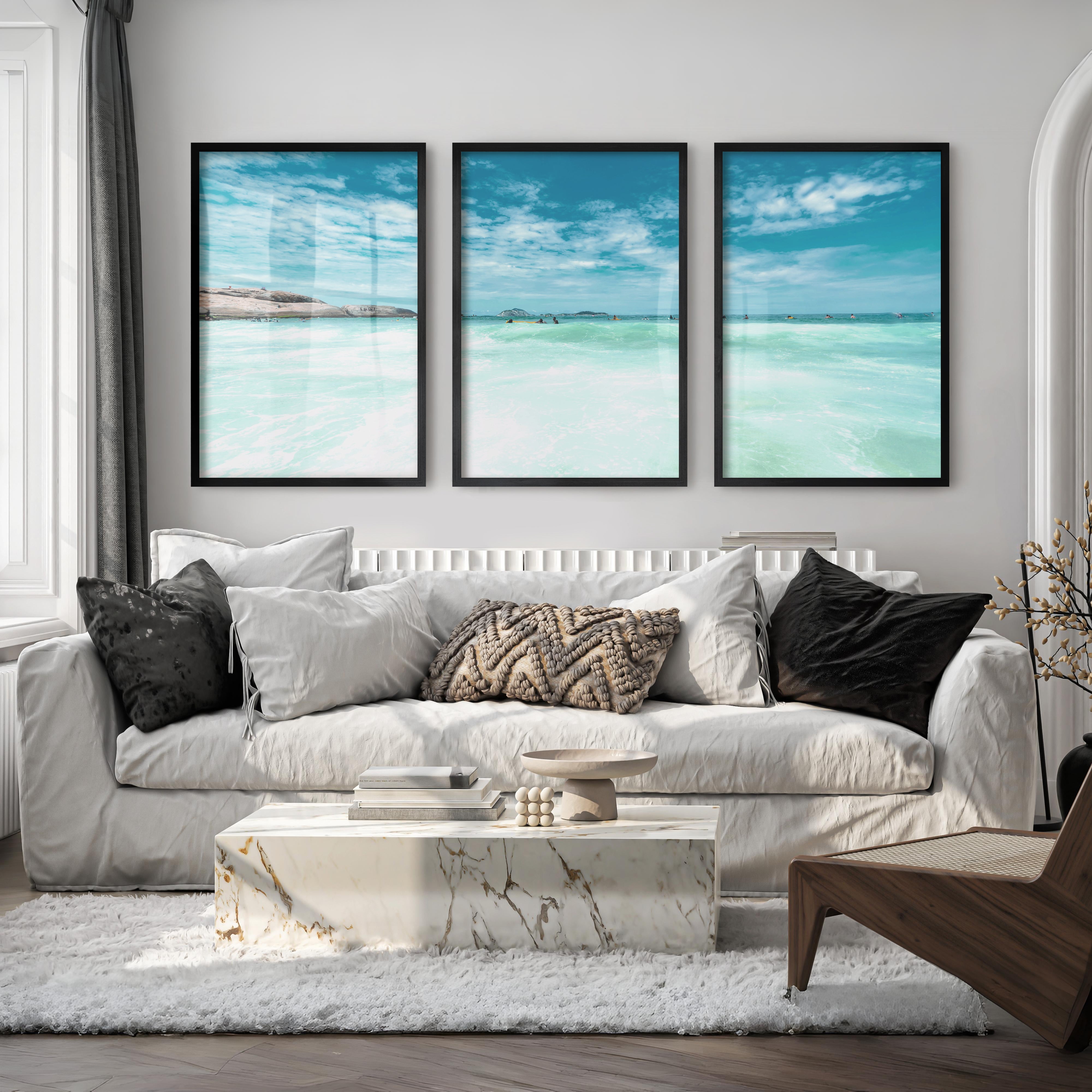 Bright Surf art prints ocean Horizon - Black Framed Poster No Border - Artworksets