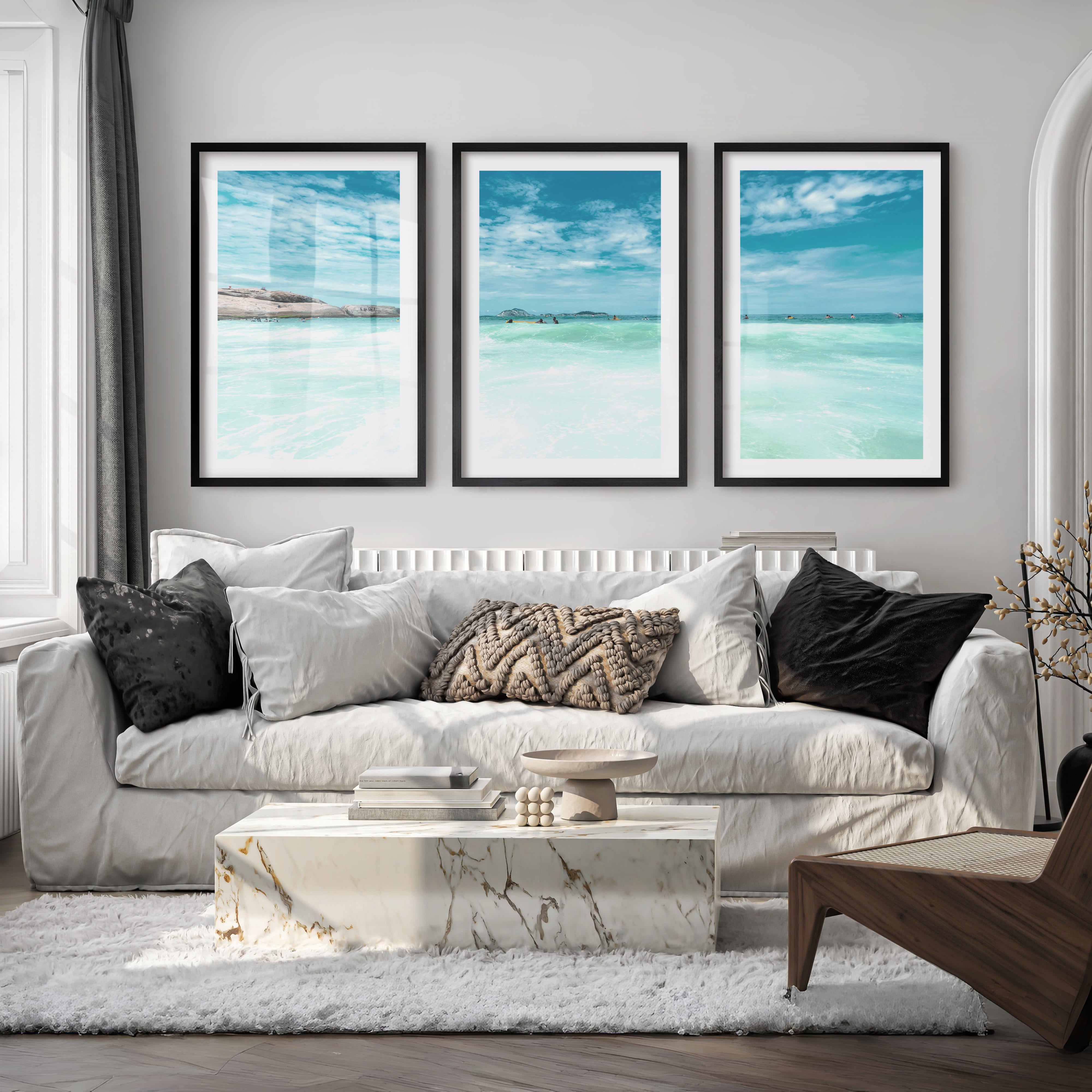 Bright Surf art prints ocean Horizon - Black Framed Poster with White Border - Artworksets