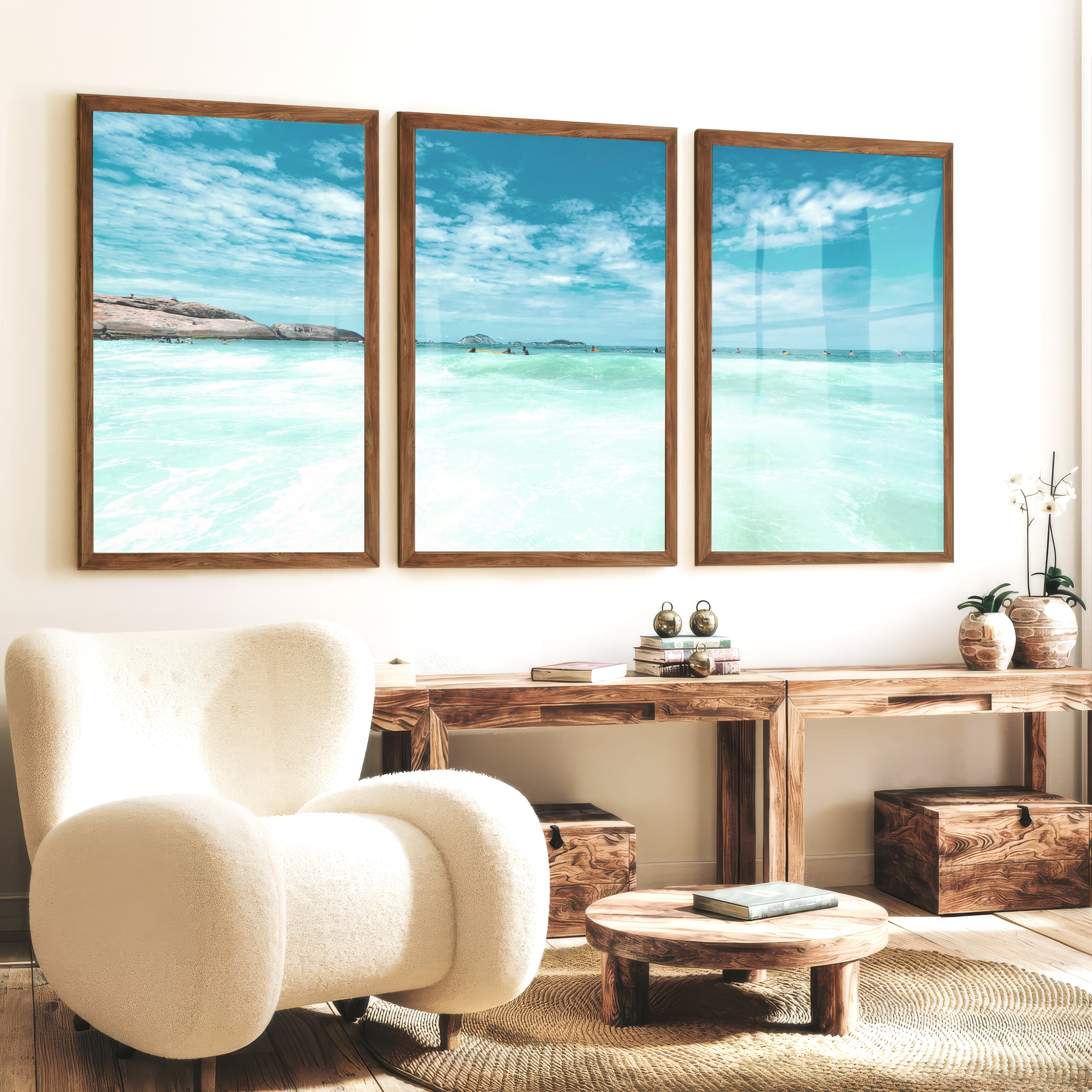 Bright Surf art prints ocean Horizon - Dark Brown Framed Poster No Border - Artworksets