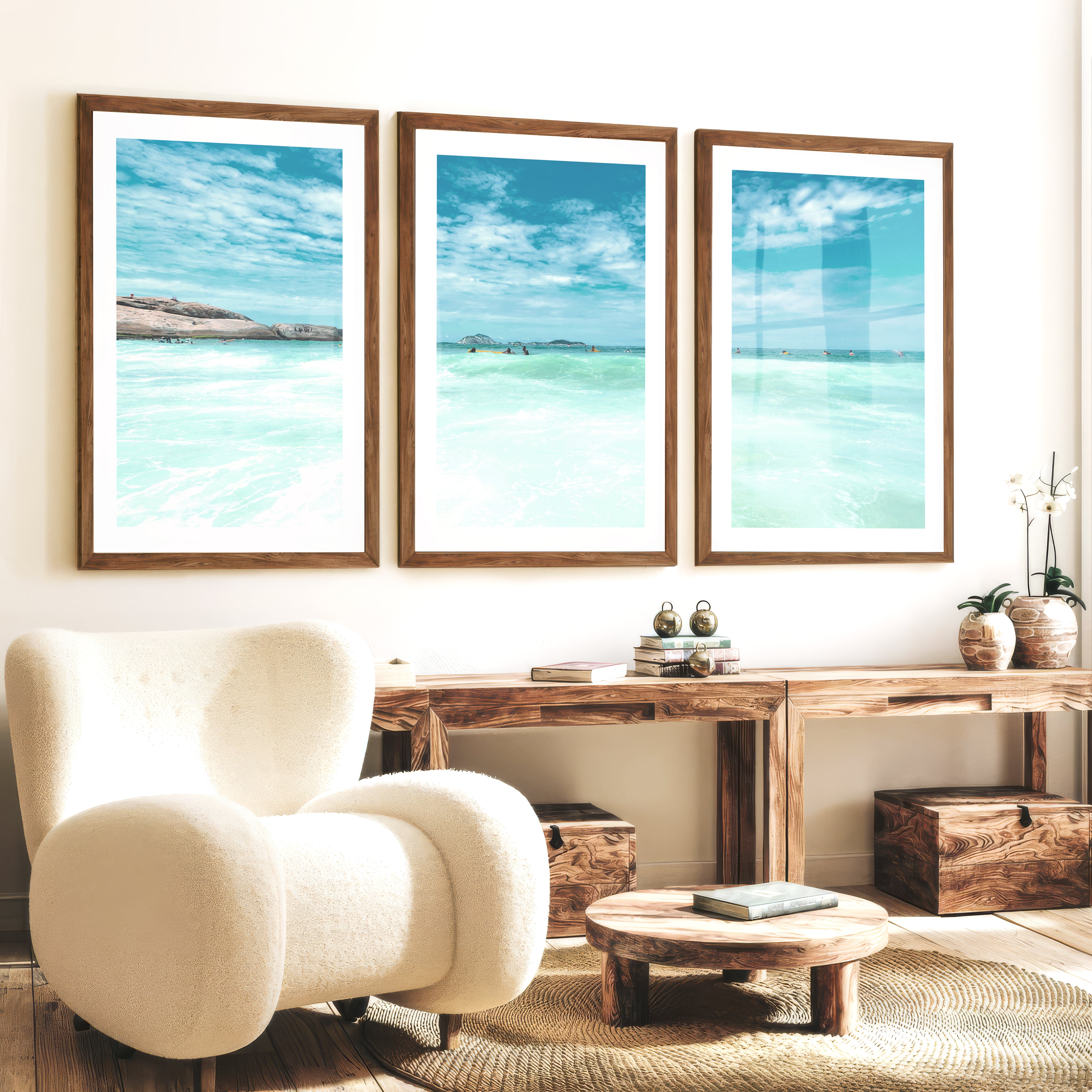 Bright Surf art prints ocean Horizon - Dark Brown Framed Poster with White Border - Artworksets