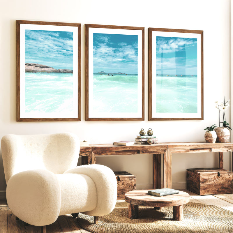 Bright Surf art prints ocean Horizon - Dark Brown Framed Poster with White Border - Artworksets