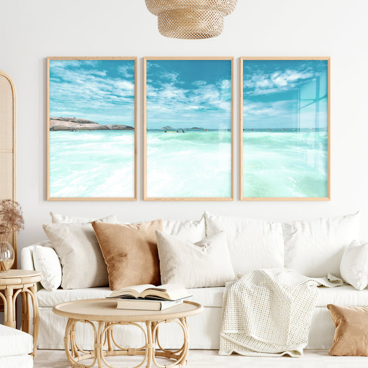 Bright Surf art prints ocean Horizon - Natural Wood Framed Poster No Border - Artworksets