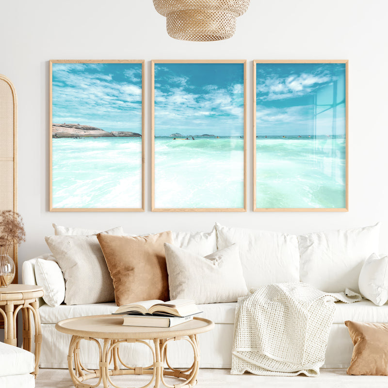 Bright Surf art prints ocean Horizon - Natural Wood Framed Poster No Border - Artworksets