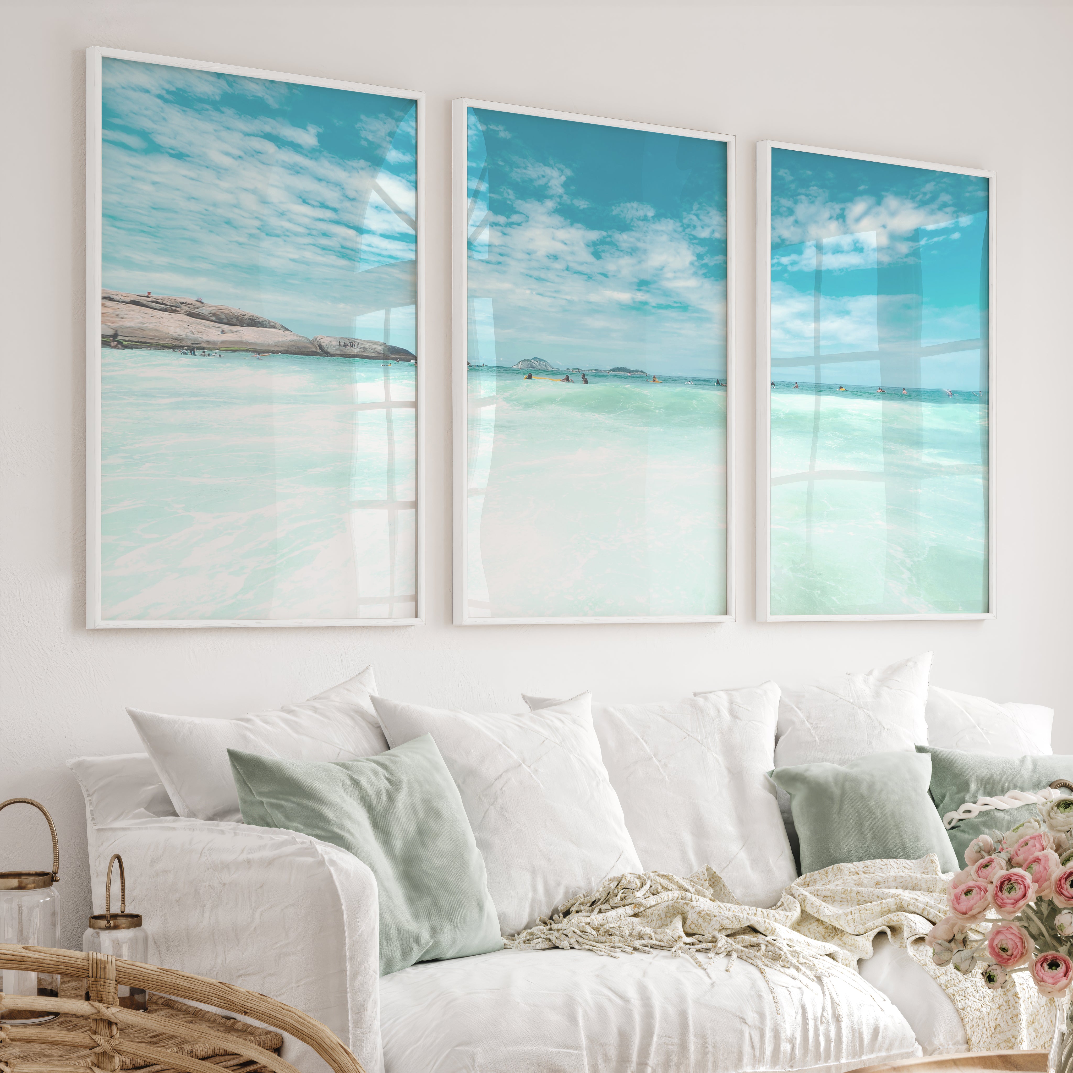 Bright Surf art prints ocean Horizon - White Framed Poster No Border - Artworksets