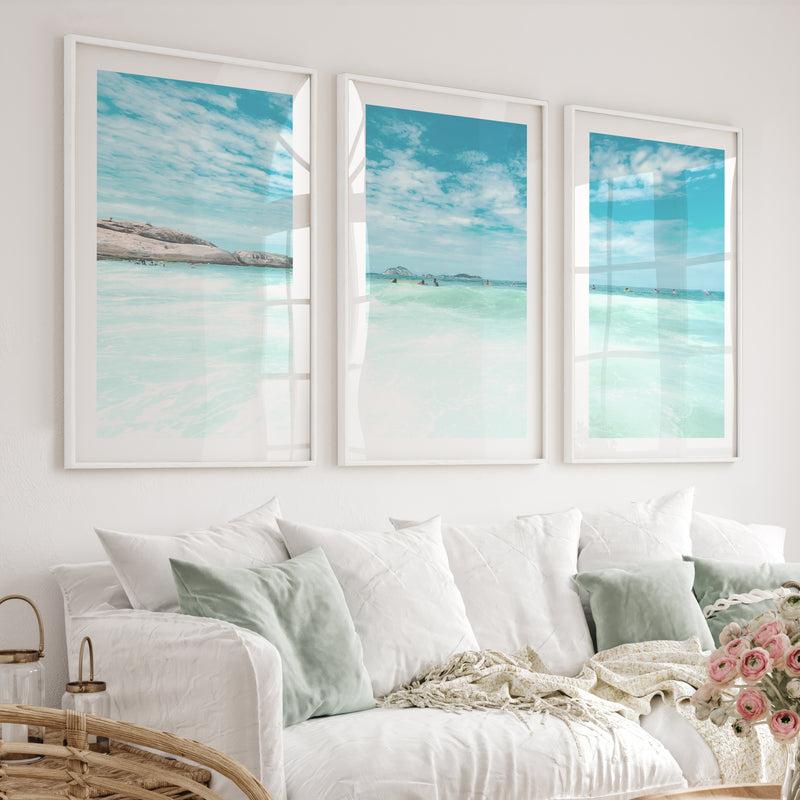 Bright Surf art prints ocean Horizon - White Framed Poster with White Border - Artworksets