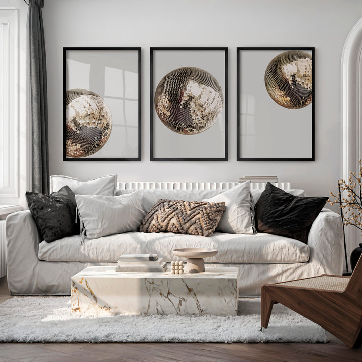 Silver Disco Ball art vintage posters - Black Framed Poster No Border - Artworksets