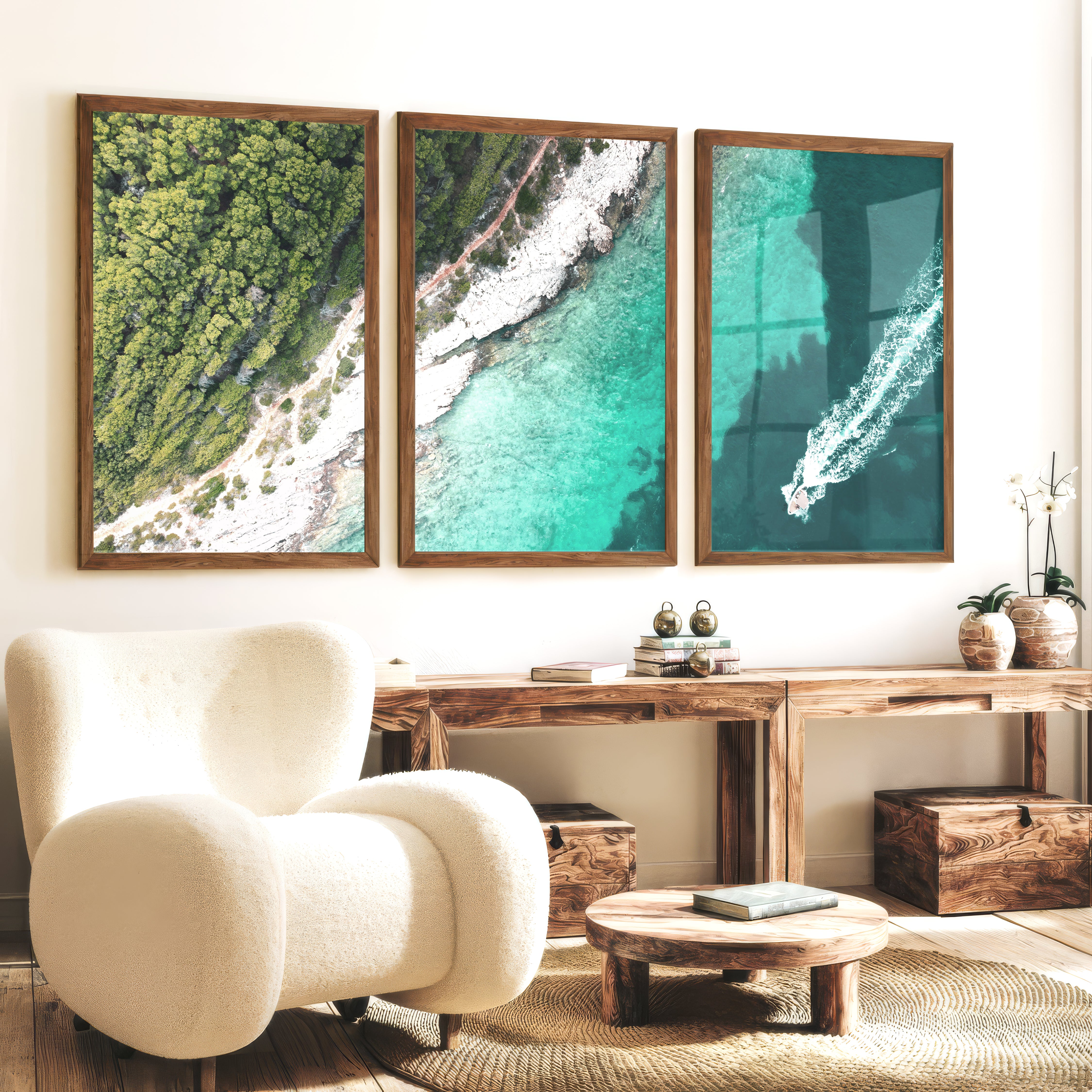 Turquoise Coast artwork ocean - Dark Brown Framed Poster No Border - Artworksets
