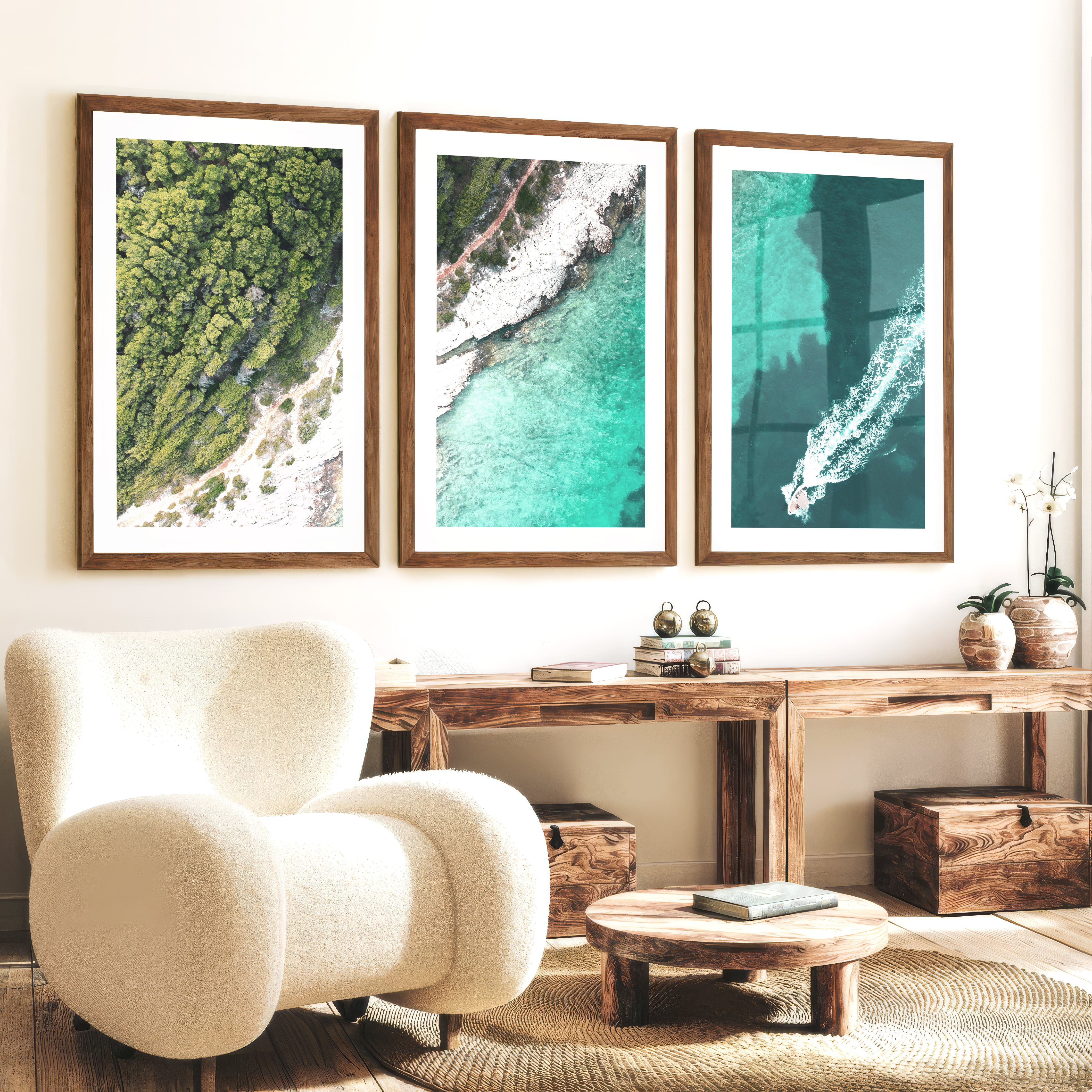 Turquoise Coast artwork ocean - Dark Brown Framed Poster with White Border - Artworksets