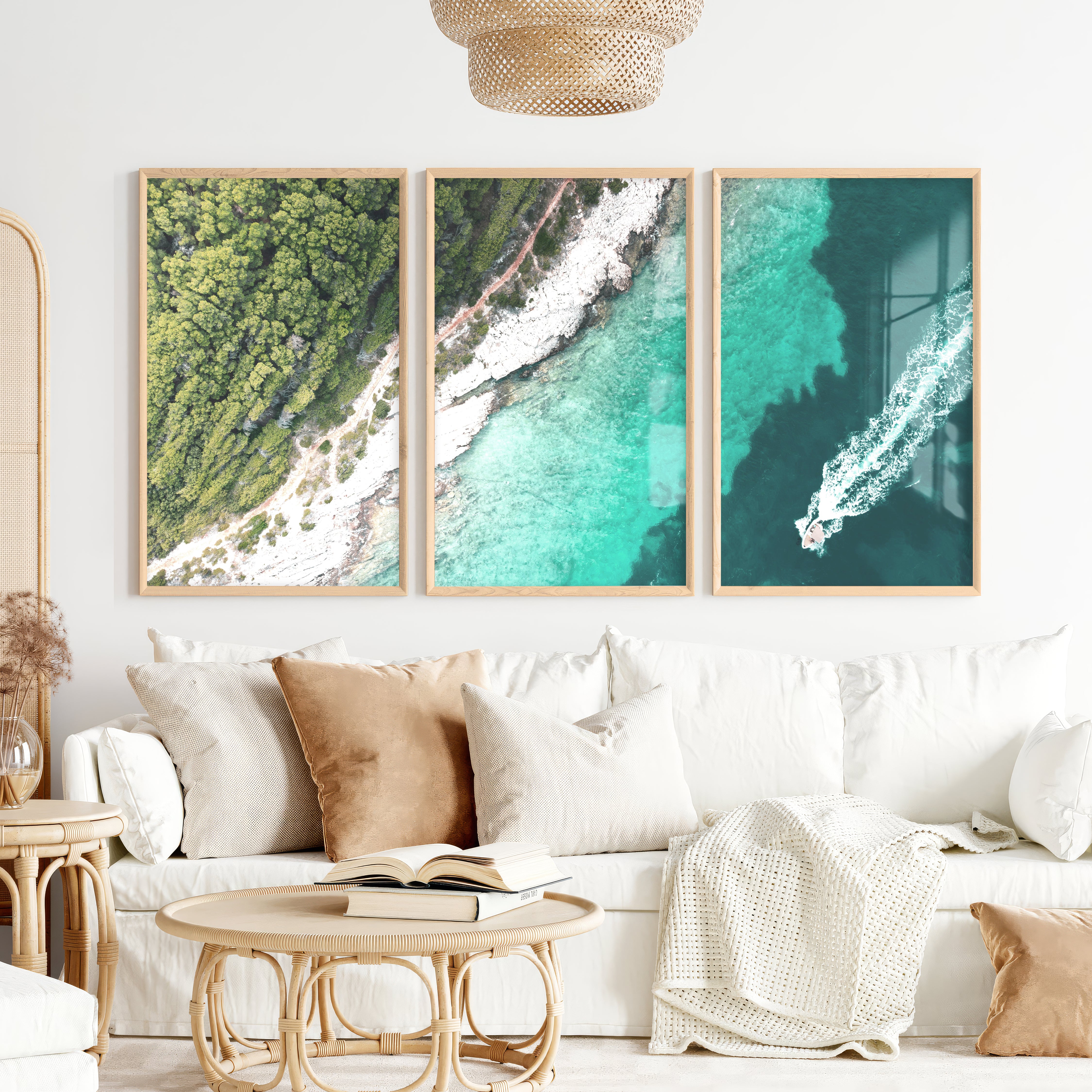 Turquoise Coast artwork ocean - Natural Wood Framed Poster No Border - Artworksets