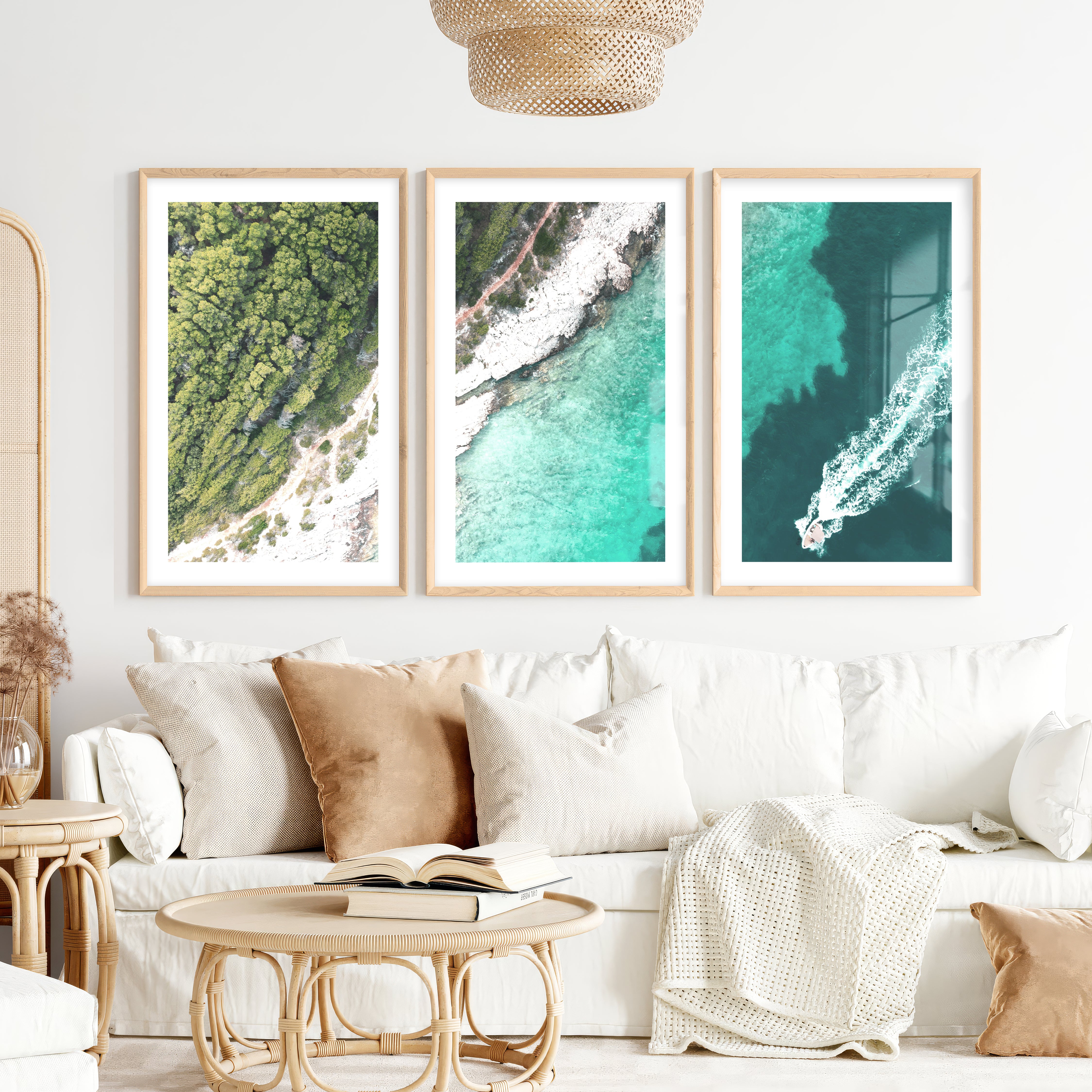 Turquoise Coast artwork ocean- Natural Wood Framed Poster with White Border - Artworksets