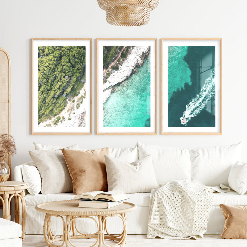 Turquoise Coast artwork ocean- Natural Wood Framed Poster with White Border - Artworksets