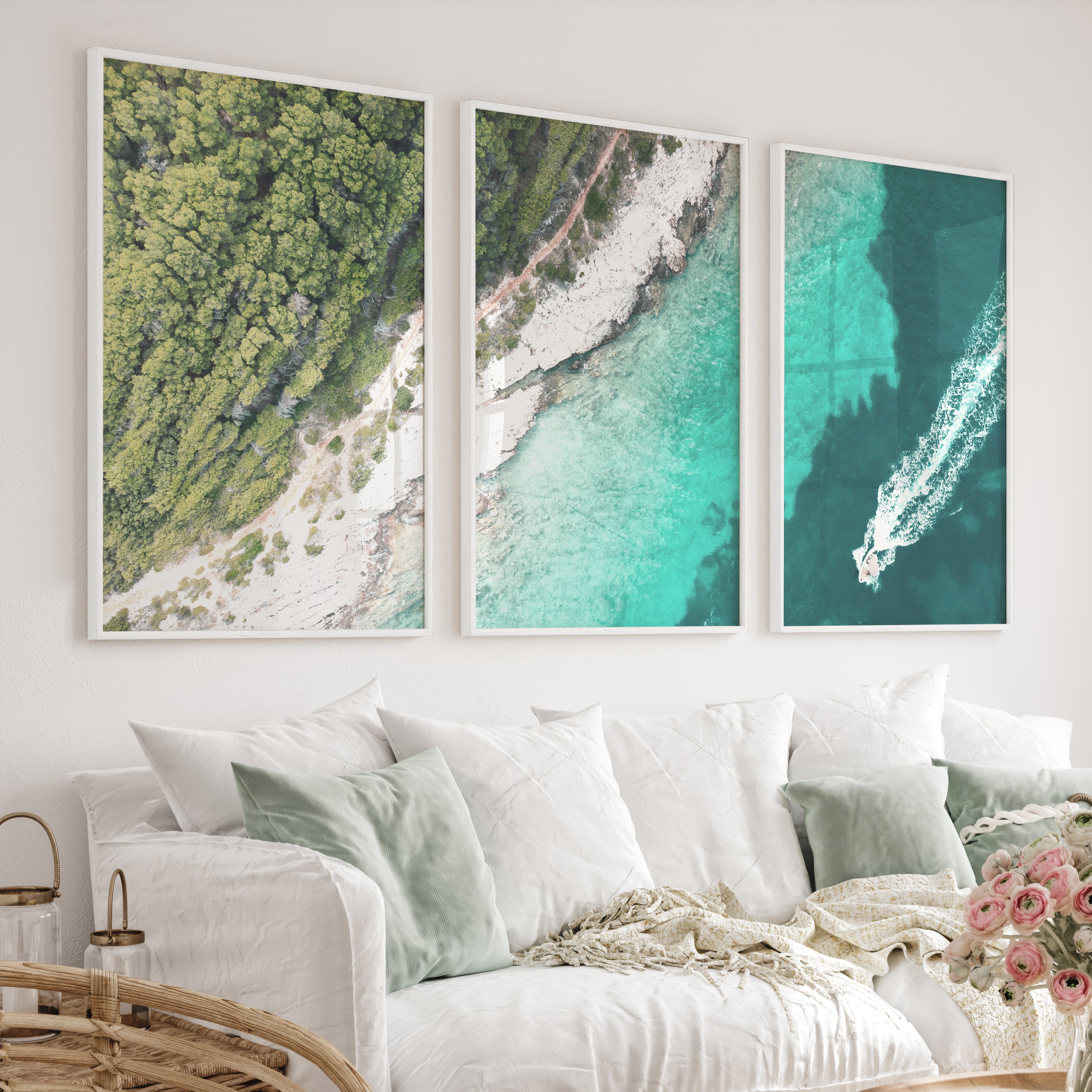 Turquoise Coast artwork ocean - White Framed Poster No Border - Artworksets