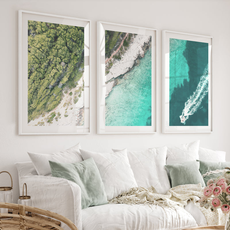 Turquoise Coast artwork ocean - White Framed Poster with White Border - Artworksets