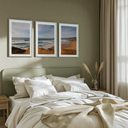 Atlantic Serenity – 3-Panel Rocky Beach & Ocean Wall Art Set

 - White Framed Poster with White Border - Artworksets