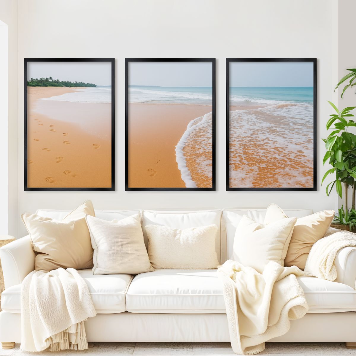Beach and Coastal Wall Art – Ocean Sand with Footprints - Black Framed Poster No Border - Artworksets