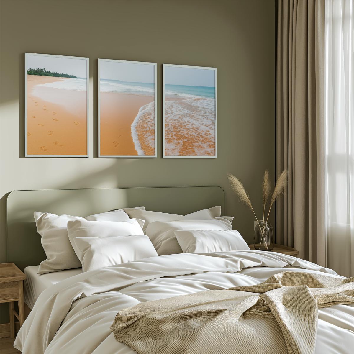 Beach and Coastal Wall Art – Ocean Sand with Footprints - White Framed Poster No Border - Artworksets