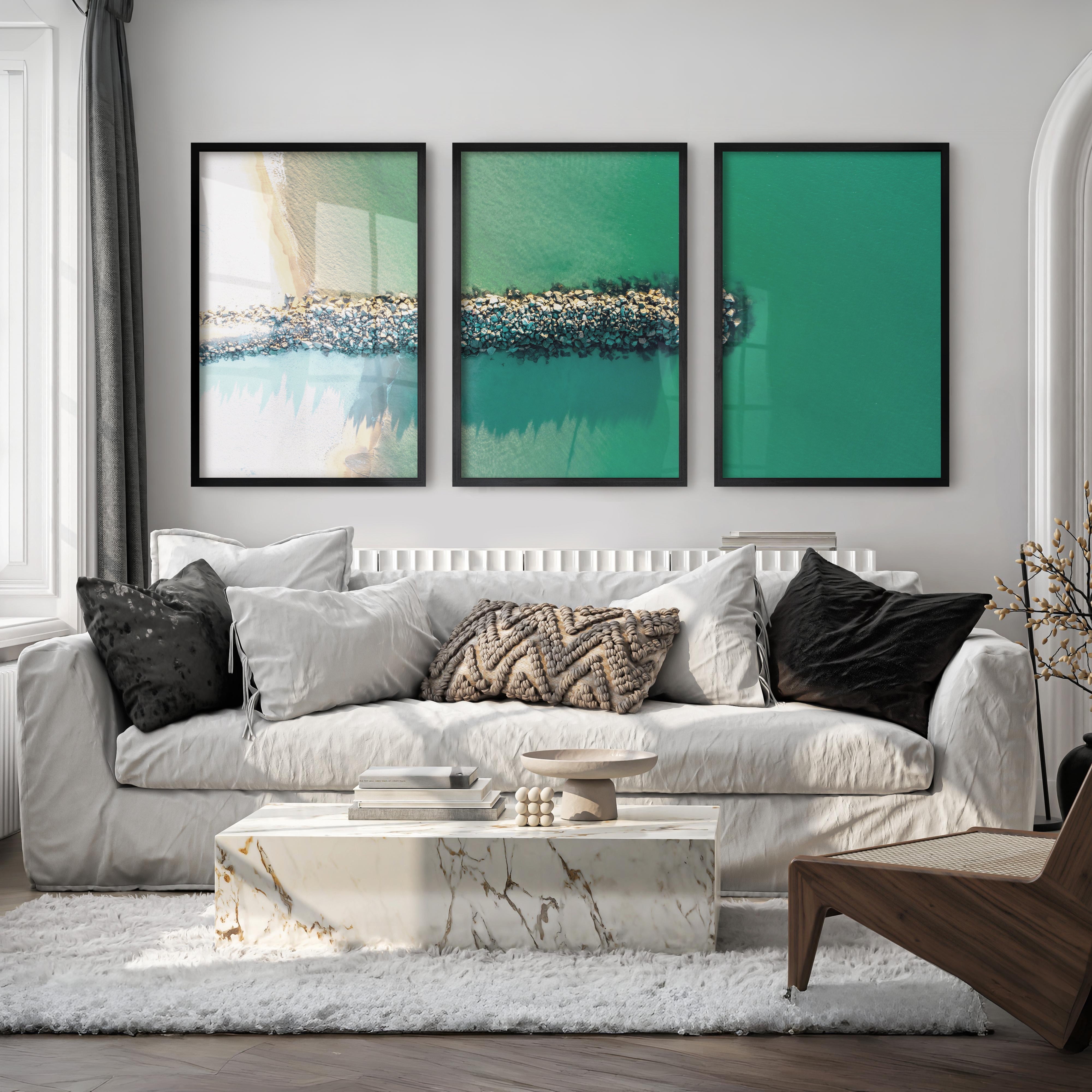 Rock Jetty Beach Art Decor - Black Framed Poster No Border - Artworksets