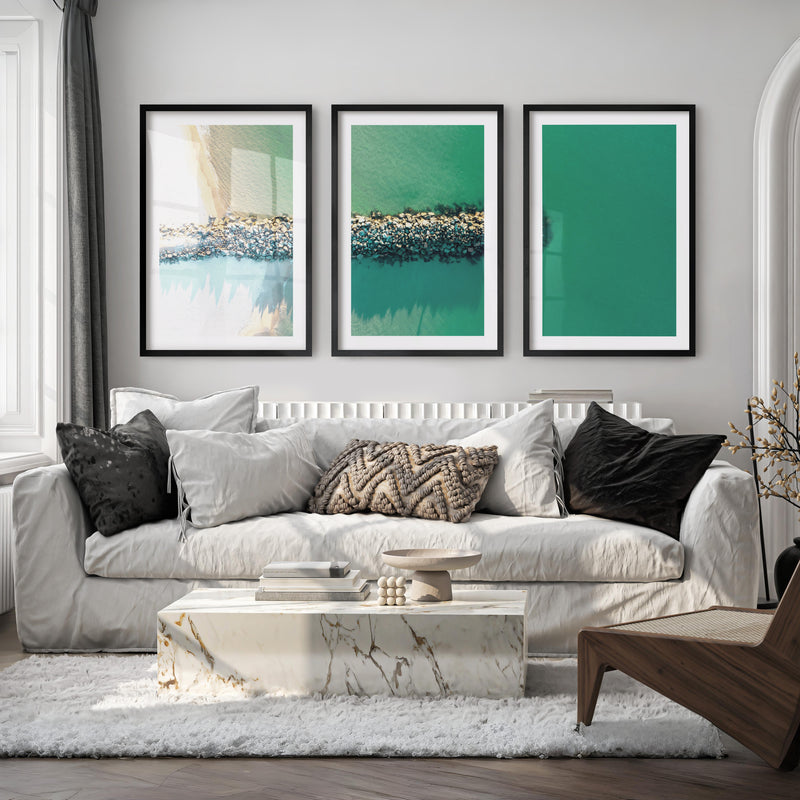 Rock Jetty Beach Art Decor - Black Framed Poster with White Border - Artworksets