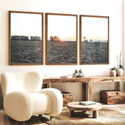 Sunset Cabanas beach art print - Dark Brown Framed Poster No Border - Artworksets