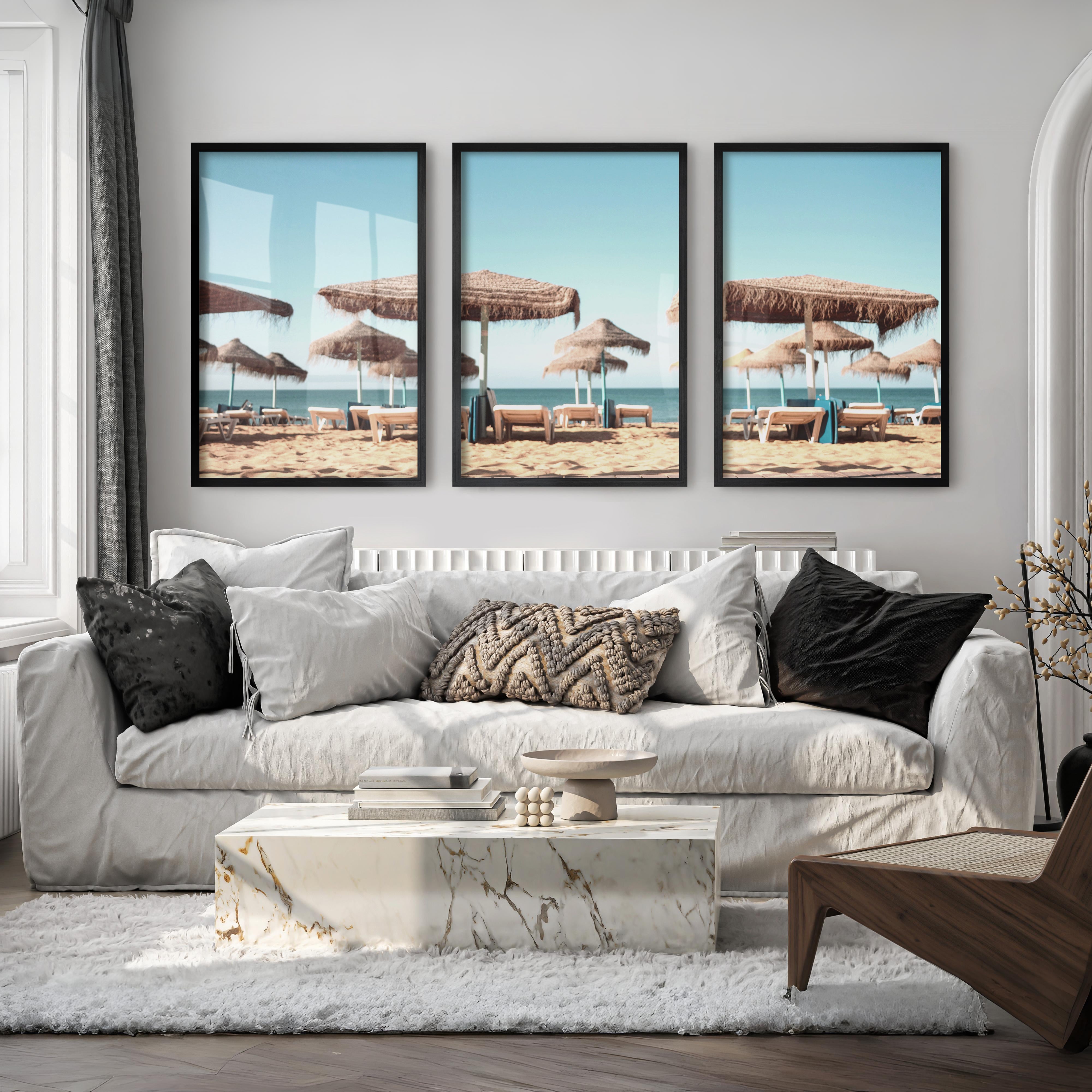 Thatched Umbrella beach art wall - Black Framed Poster No Border - Artworksets