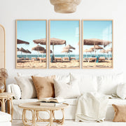 Thatched Umbrella beach art wall - Natural Wood Framed Poster No Border - Artworksets