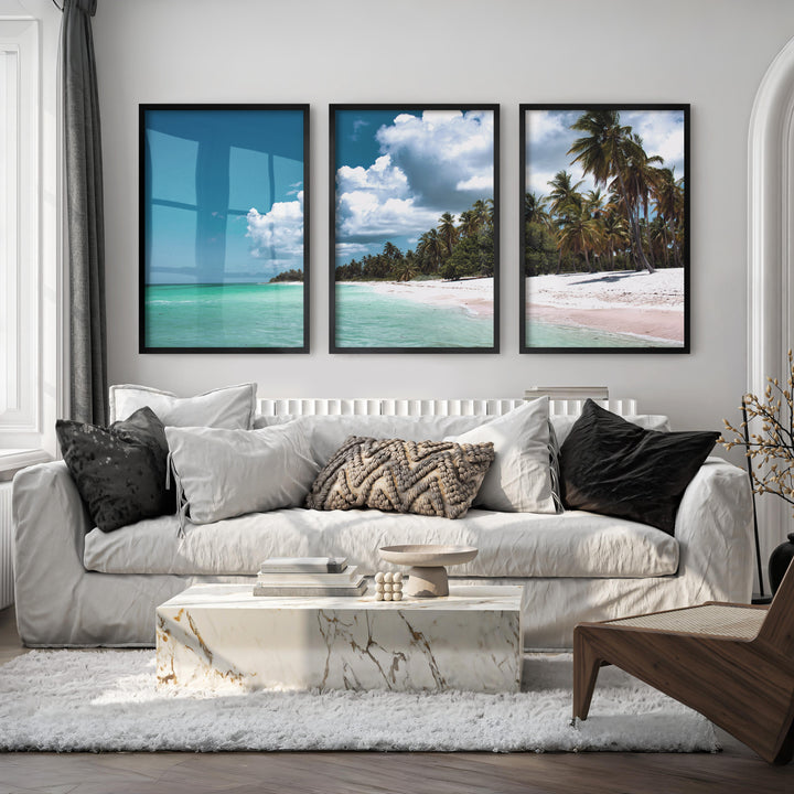 Palm Shore beach art wall - Black Framed Poster No Border - Artworksets