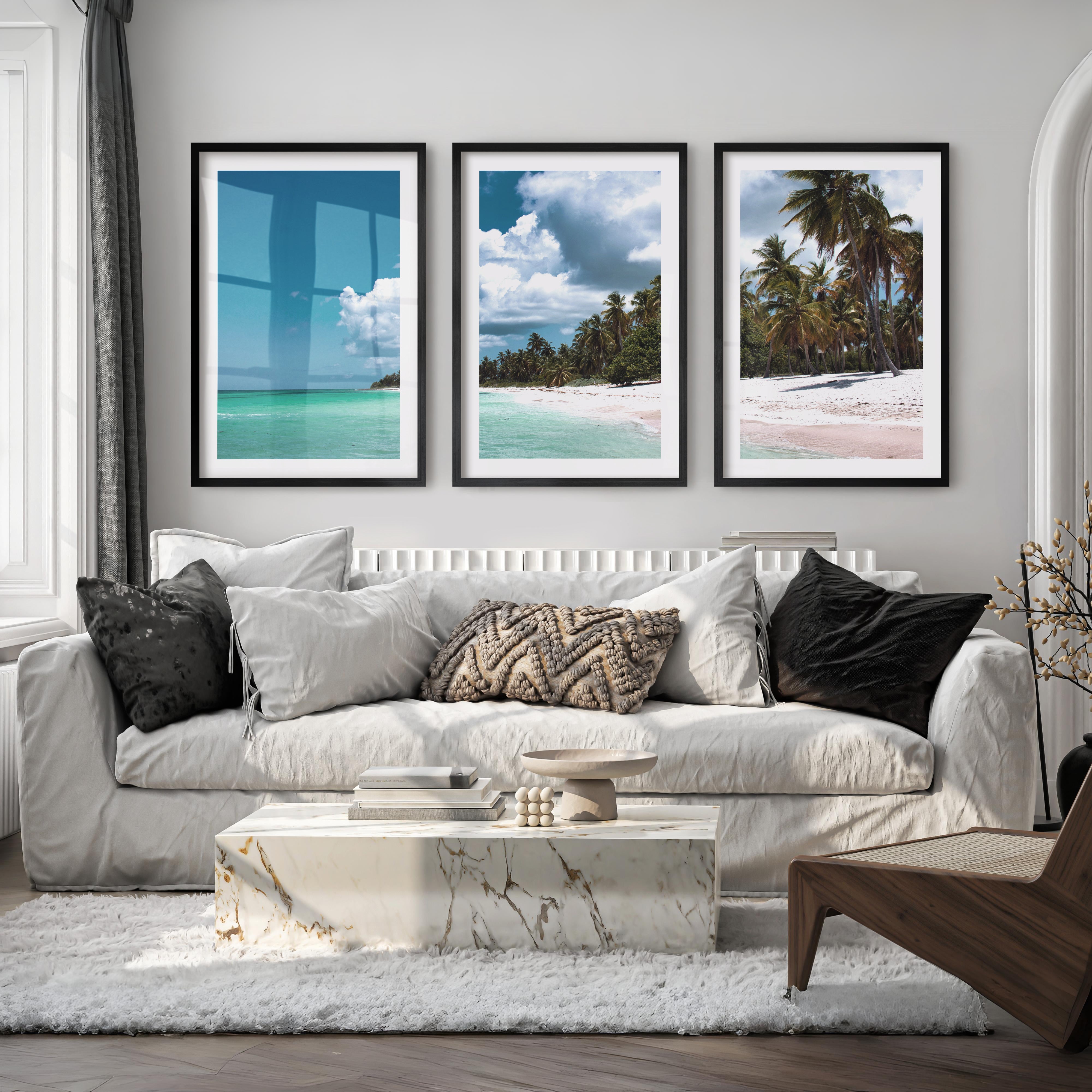 Palm Shore beach art wall - Black Framed Poster with White Border - Artworksets