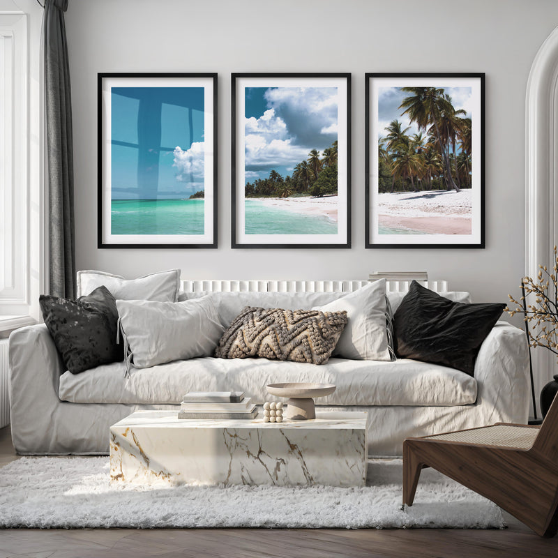 Palm Shore beach art wall - Black Framed Poster with White Border - Artworksets
