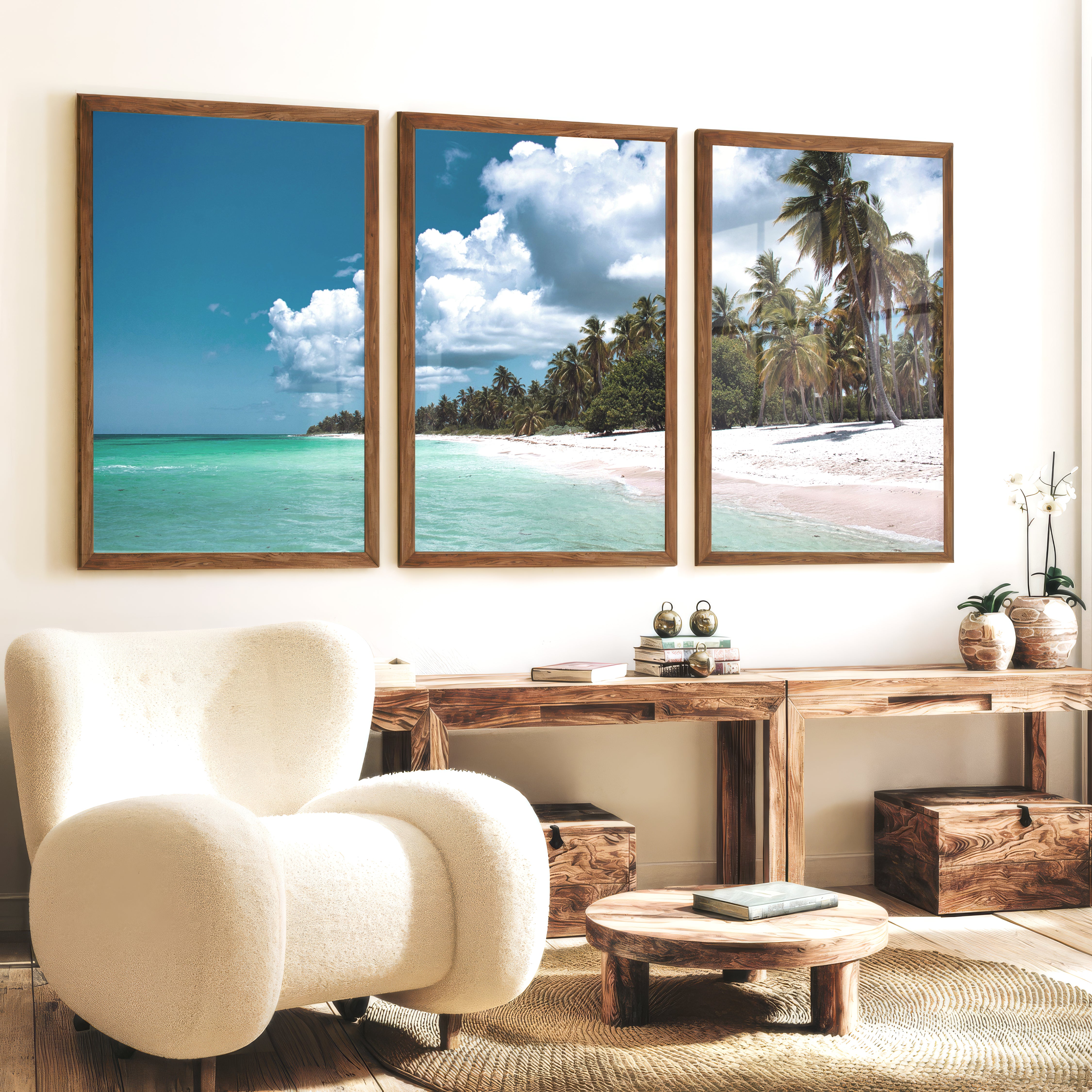 Palm Shore beach art wall - Dark Brown Framed Poster No Border - Artworksets