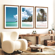 Palm Shore beach art wall - Dark Brown Framed Poster with White Border - Artworksets
