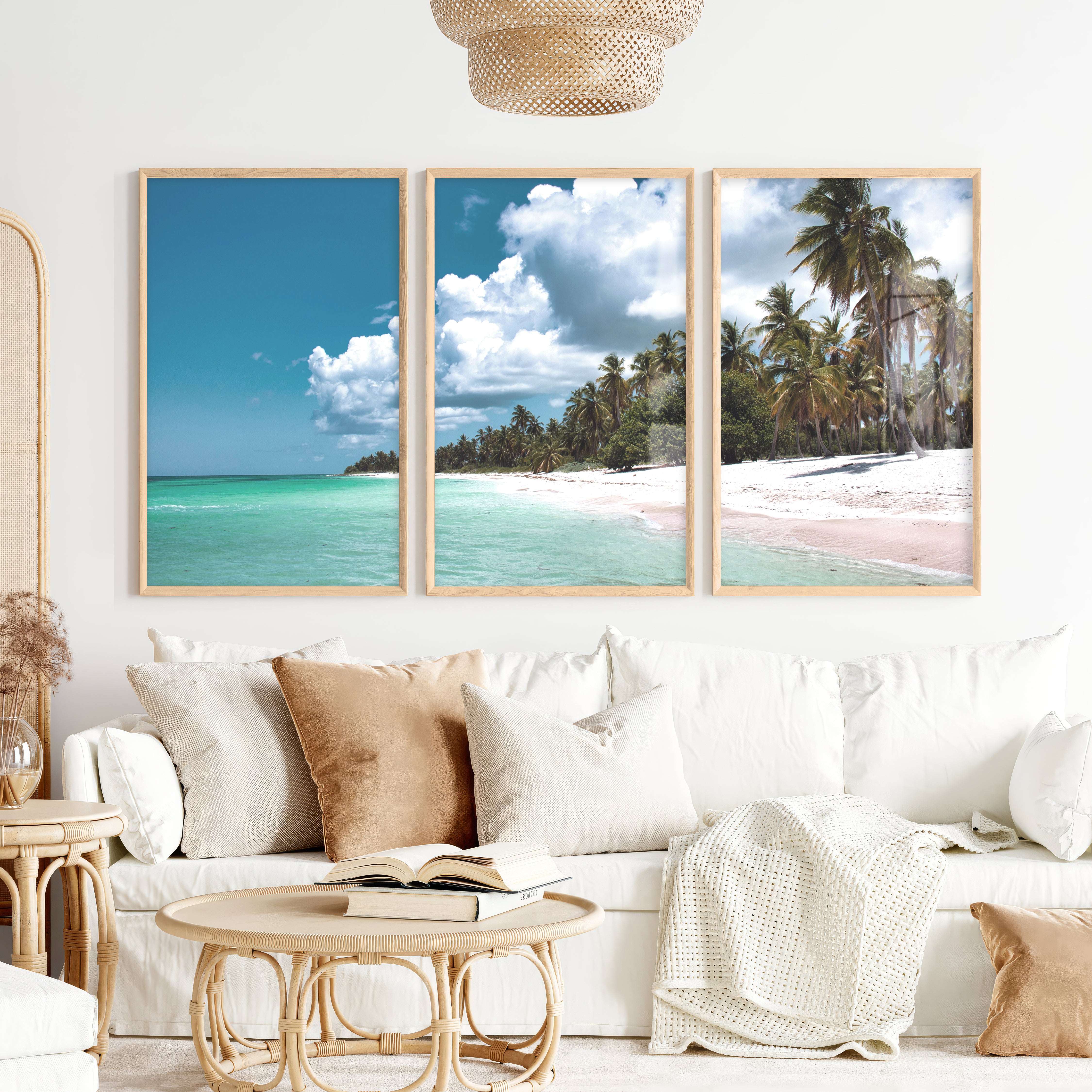 Palm Shore beach art wall - Natural Wood Framed Poster No Border - Artworksets