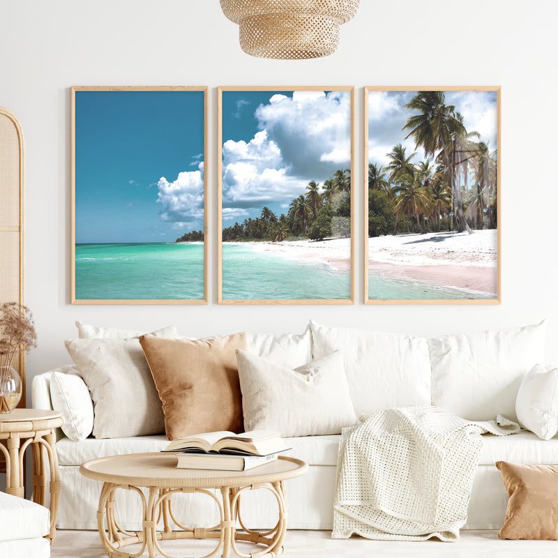 Palm Shore beach art wall - Natural Wood Framed Poster No Border - Artworksets
