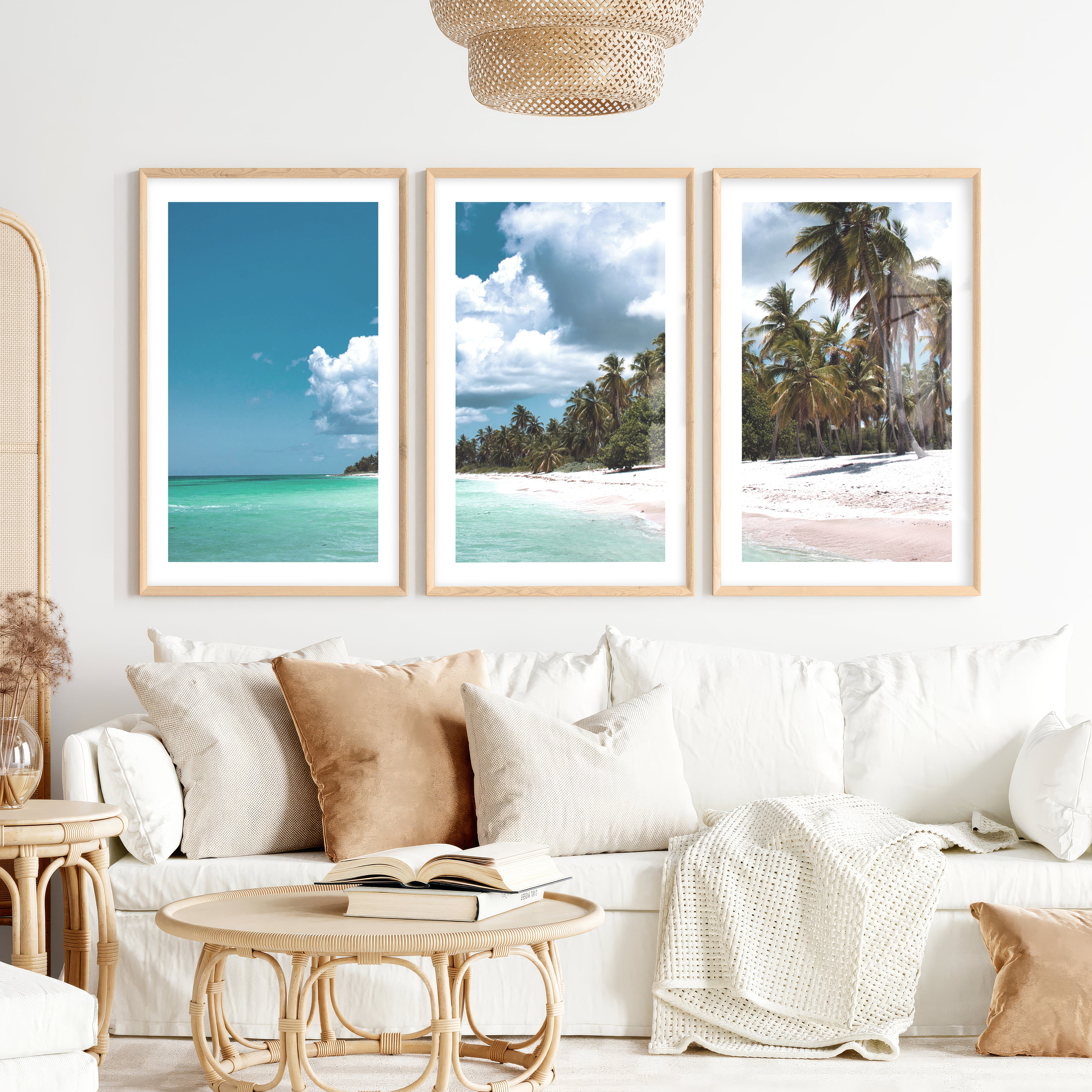 Palm Shore beach art wall- Natural Wood Framed Poster with White Border - Artworksets
