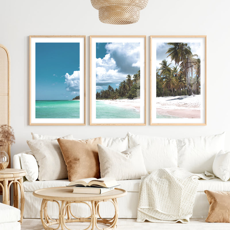 Palm Shore beach art wall- Natural Wood Framed Poster with White Border - Artworksets