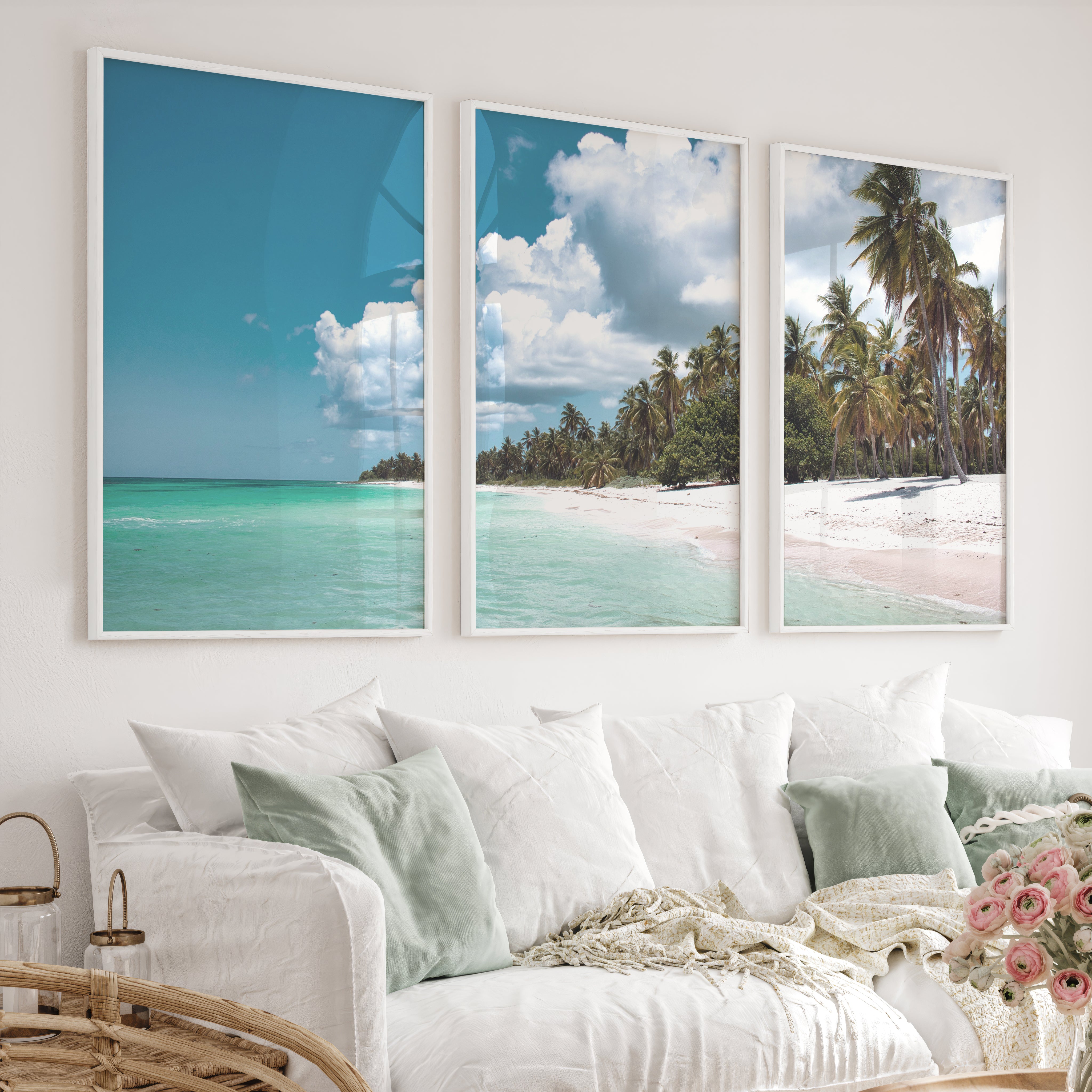 Palm Shore beach art wall - White Framed Poster No Border - Artworksets
