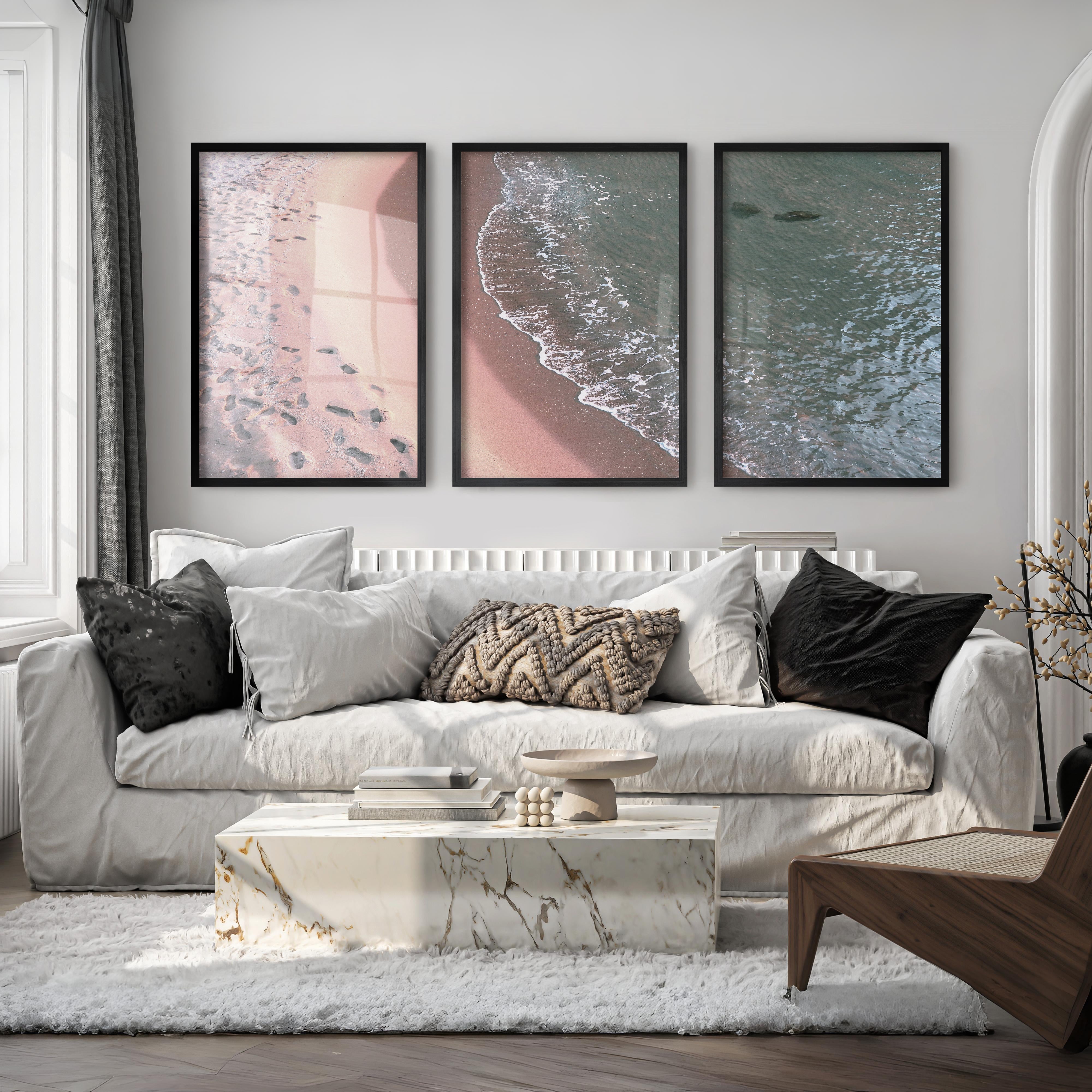 Footprint Shoreline Beach Artwork for Living Room - Black Framed Poster No Border - Artworksets