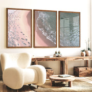 Footprint Shoreline Beach Artwork for Living Room - Dark Brown Framed Poster No Border - Artworksets