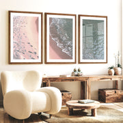 Footprint Shoreline Beach Artwork for Living Room - Dark Brown Framed Poster with White Border - Artworksets