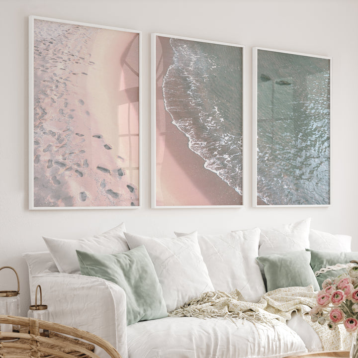 Footprint Shoreline Beach Artwork for Living Room - White Framed Poster No Border - Artworksets