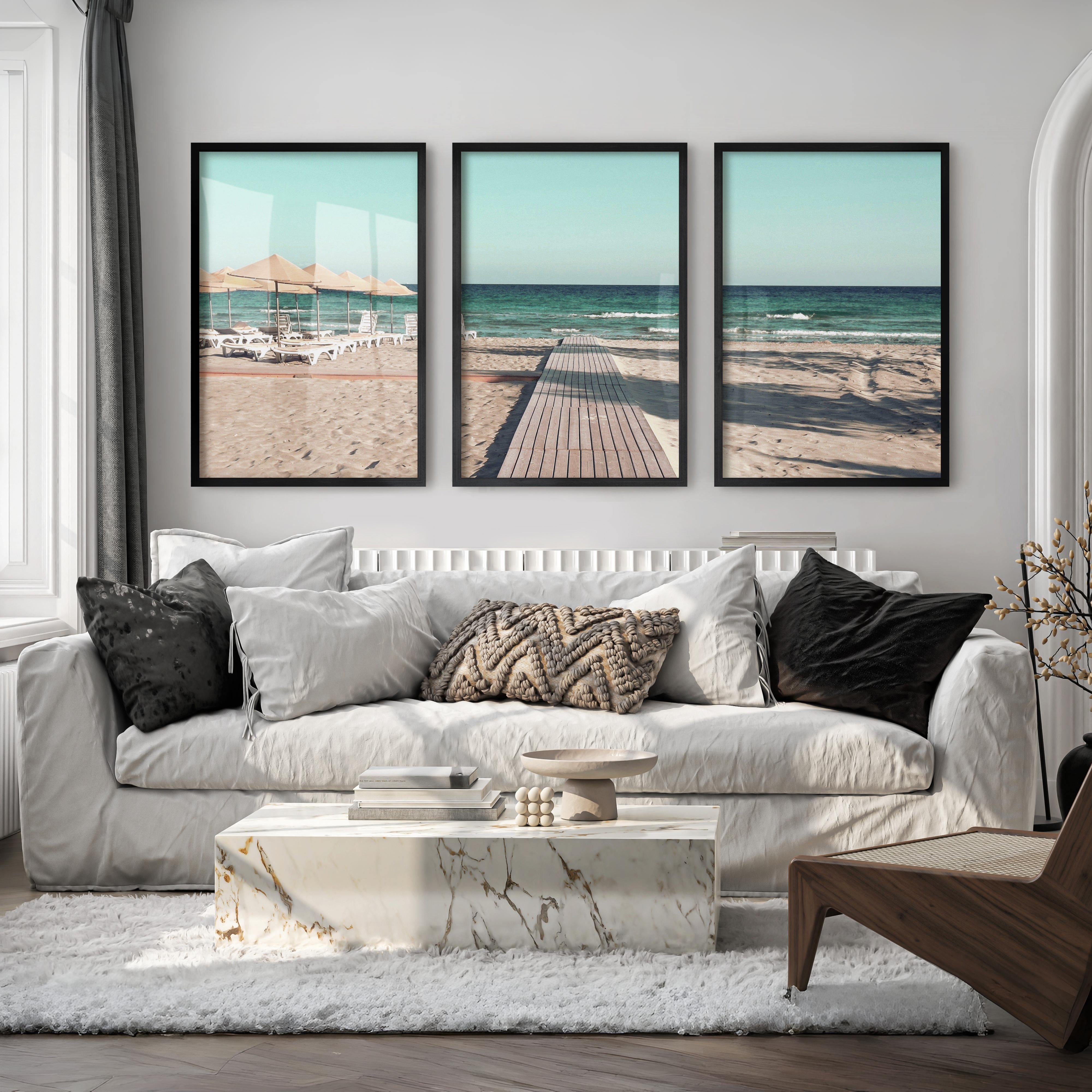 Boardwalk to the Sea beach coastal wall art - Black Framed Poster No Border - Artworksets