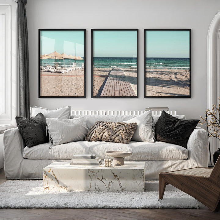 Boardwalk to the Sea beach coastal wall art - Black Framed Poster No Border - Artworksets