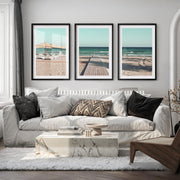 Boardwalk to the Sea beach coastal wall art - Black Framed Poster with White Border - Artworksets