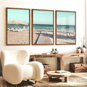Boardwalk to the Sea beach coastal wall art - Dark Brown Framed Poster No Border - Artworksets
