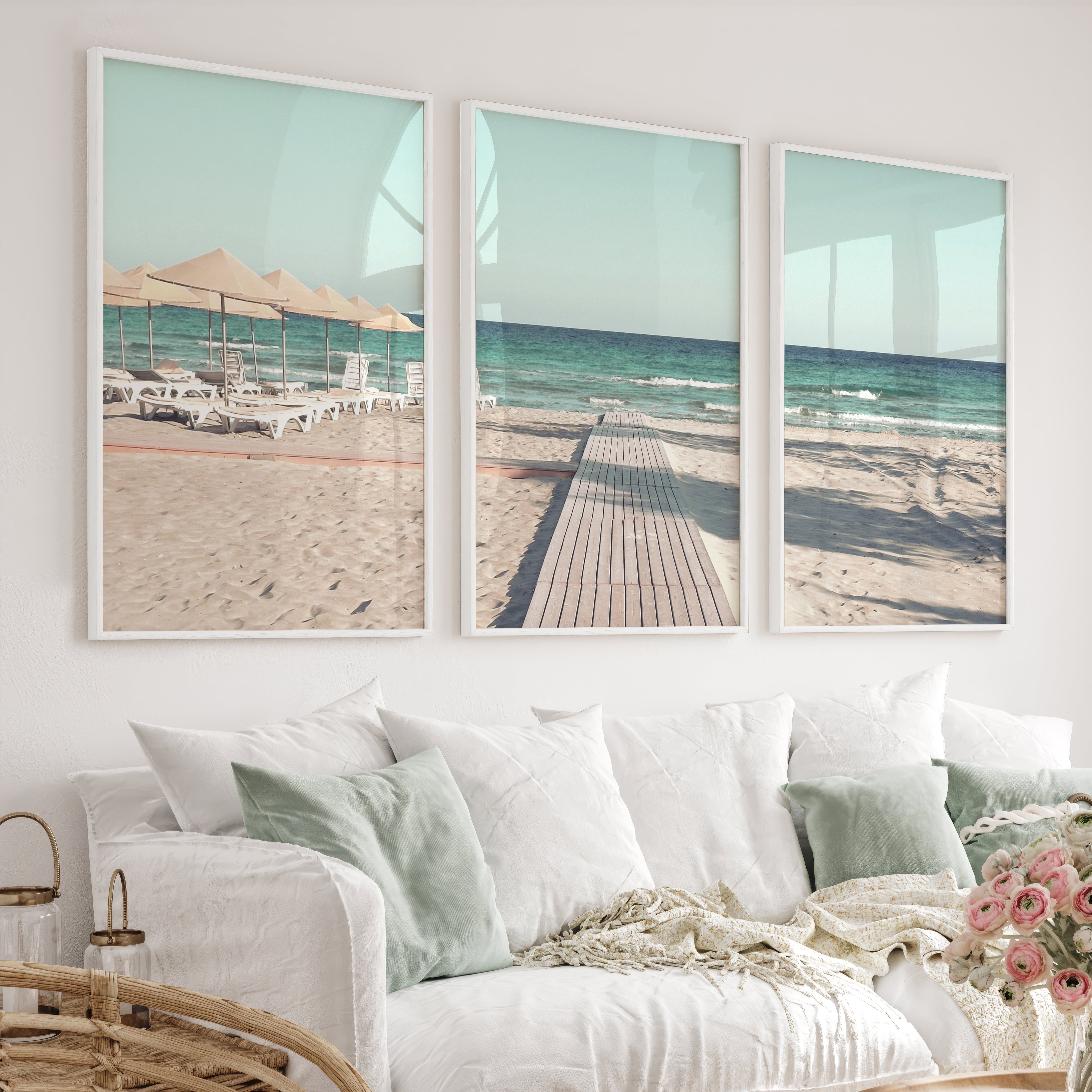 Boardwalk to the Sea beach coastal wall art - White Framed Poster No Border - Artworksets