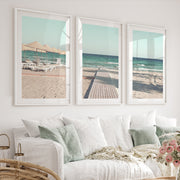 Boardwalk to the Sea beach coastal wall art - White Framed Poster with White Border - Artworksets