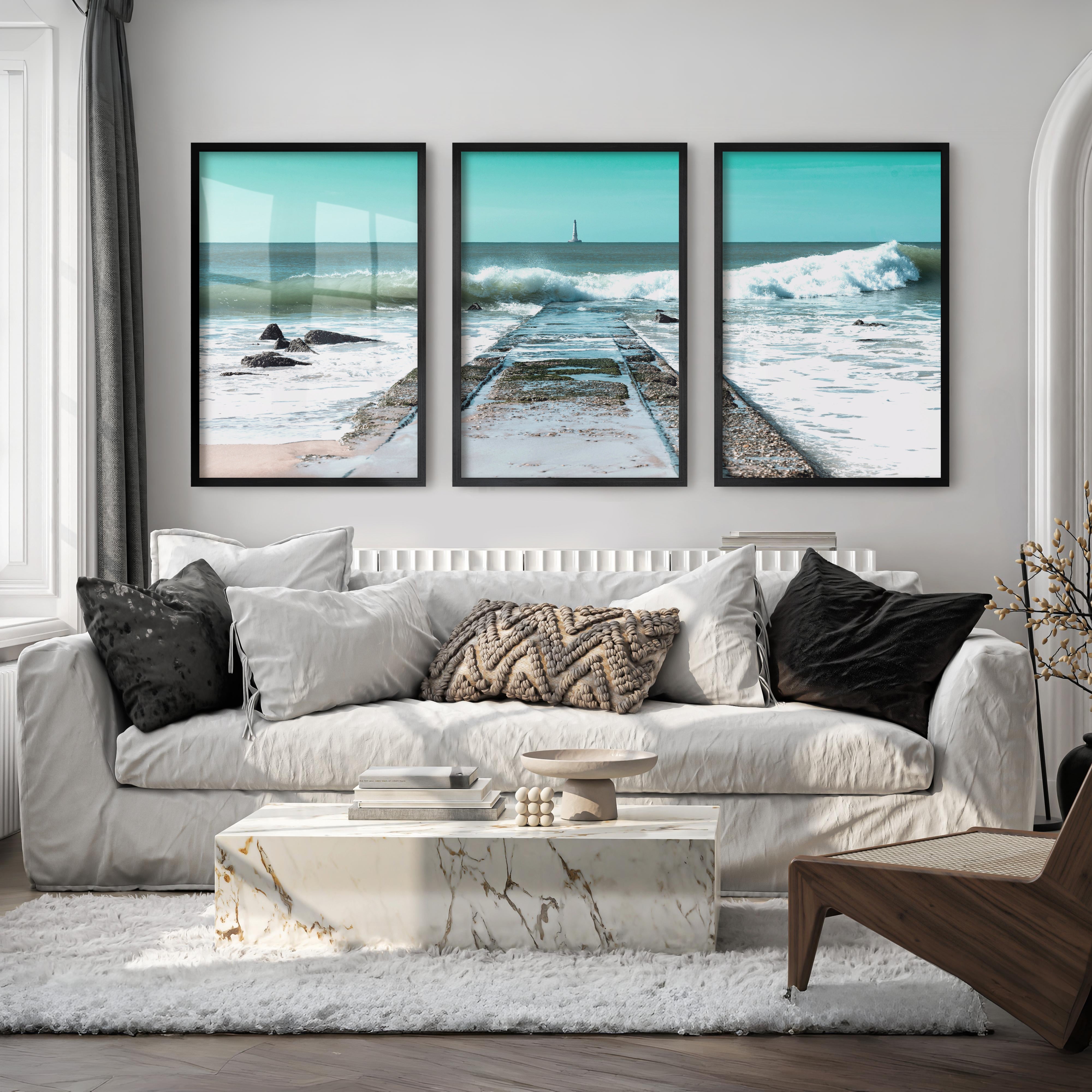 Ocean Jetty Beach Decor Wall - Black Framed Poster No Border - Artworksets